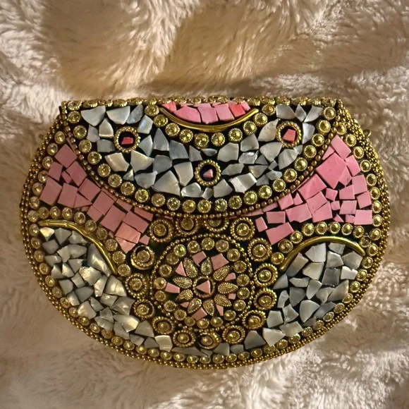 RAMLA Pink Beverly Hills Handmade Mosaic Moroccon Clutch Crossbody Bag $250 - Picture 12 of 12